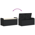 vidaXL Outdoor Poly Rattan Storage Bench With Cushion, Black, 45.3 x 20.1 x 20.5 in