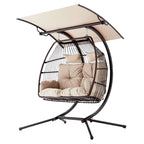 Outdoor Swing Loveseat With Stand, Foldable Hanging Chair, Hammock Cushion And Awning - Beige