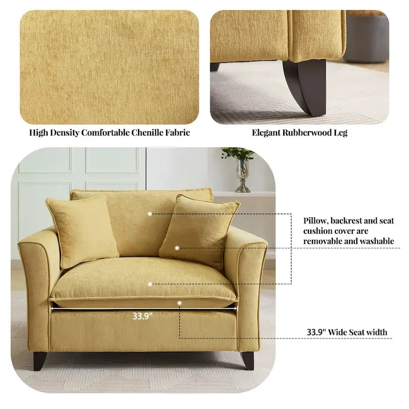 Oversized Chenille Fabric Armchair With 33.9 in Wide Seat Cushion