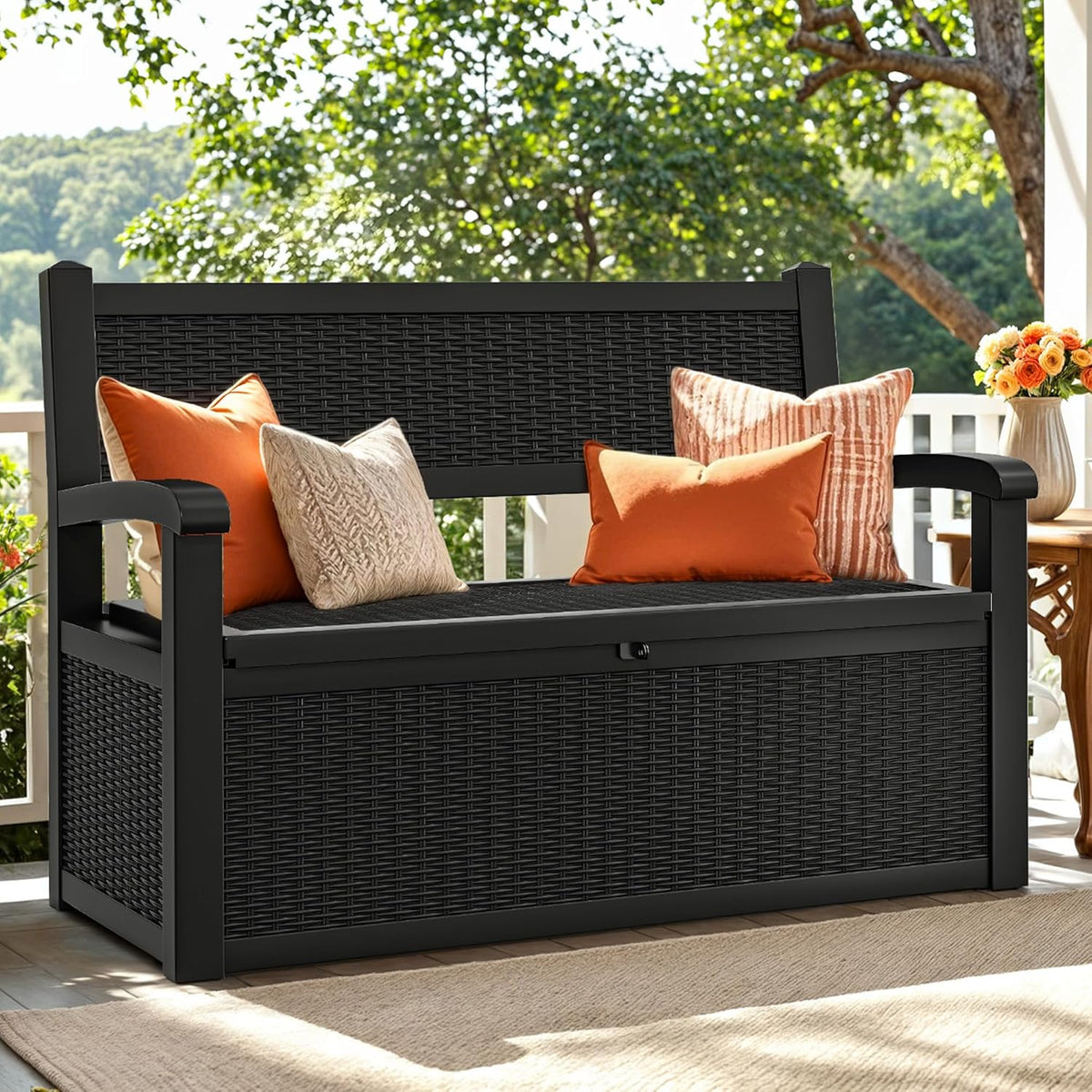 YITAHOME Outdoor Storage Bench With Armrests, 70-Gallon, Black