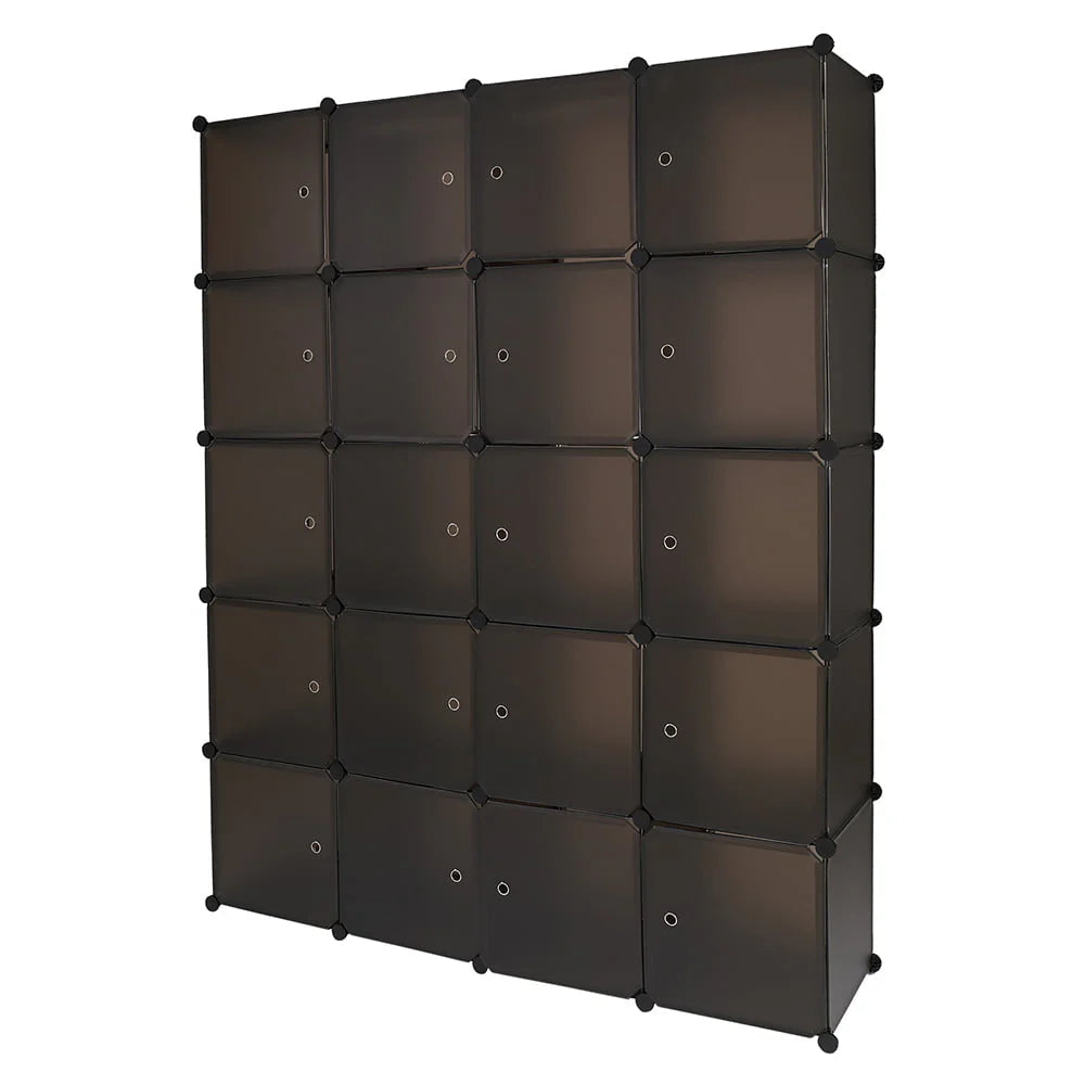 20-Cube Plastic Closet Organizer With Hanging Rod, Brown - 58 x 14.5 x 70 in