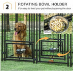 Outdoor Dog Kennel With Rotating Bowl Holders, 5 ft x 5 ft x 5 ft, Black And Red