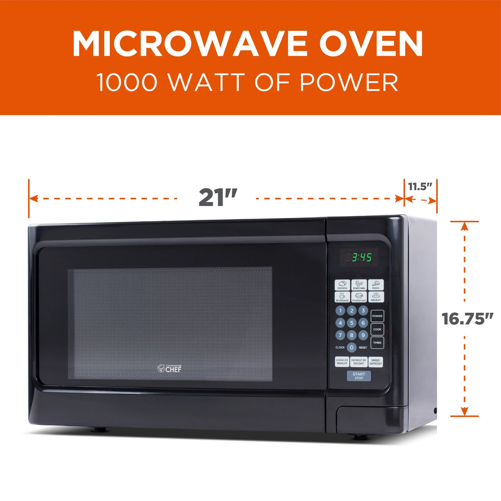 Commercial Chef Countertop Microwave Oven 1.1 Cu. Ft., Black - 1000 Watt