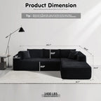 ovios 104in L-Shape Sectional Sofa With Chaise, Grey Plush Corduroy Fabric