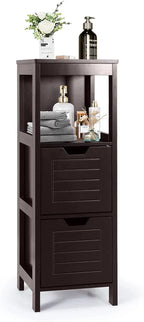 Freestanding Wooden Bathroom Storage Cabinet With 2 Adjustable Drawers - Gray