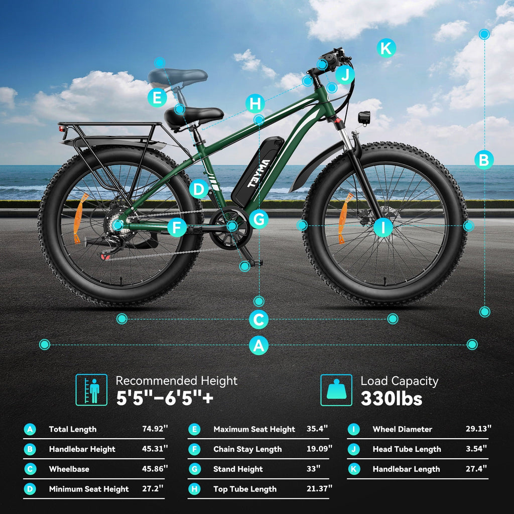 AMYET 26 x 4 Fat Tire Electric Mountain Bike, 48V 15Ah, 7-Speed - EB26