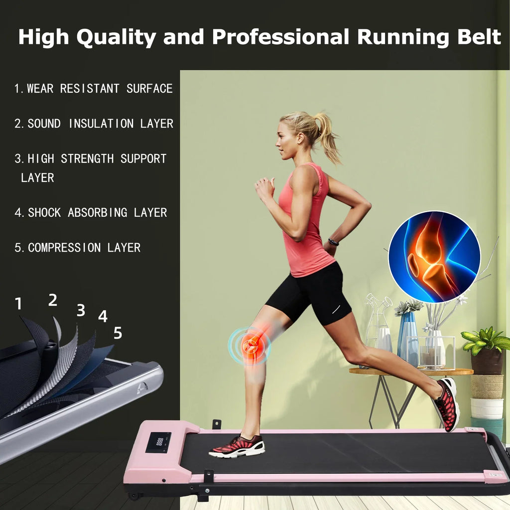 BITOUSHI Under Desk Walking Pad Treadmill 2 In 1, 3.0HP, 220 Lb Capacity - Pink