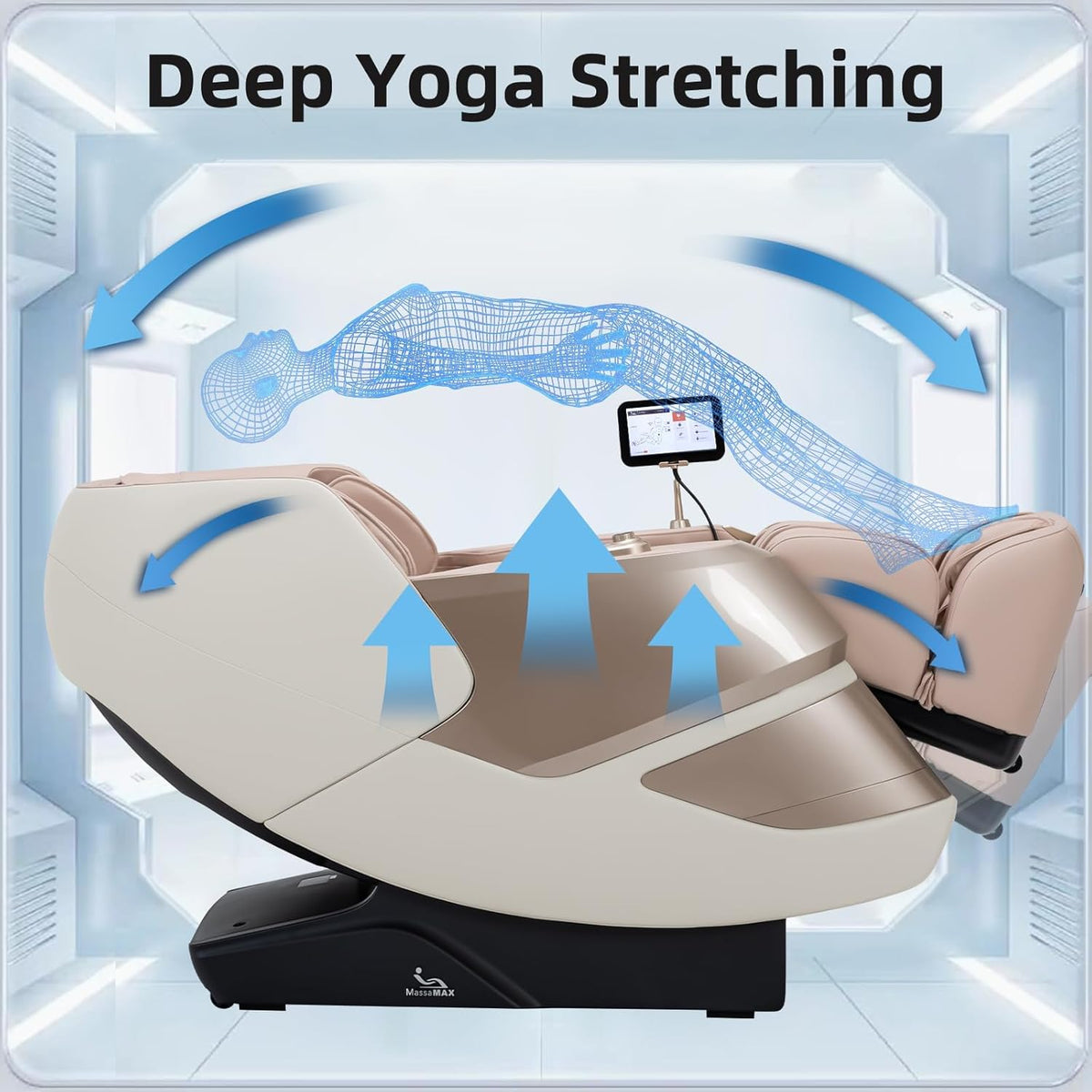 MassaMAX 4D Full Body Massage Chair With Auto Footrest, SL Track, Zero Gravity, Heating, Golden - MT339