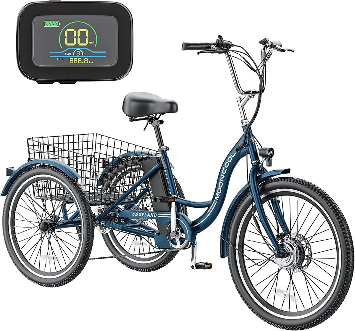 Mooncool Adult 3-Wheel Electric Tricycle, 24in 26in, 350W 36V, 7 Speeds
