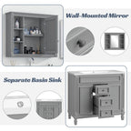 36'' Bathroom Vanity Set With Ceramic Sink Top, Mirror Cabinet, 2 Doors And 2 Drawers - Gray