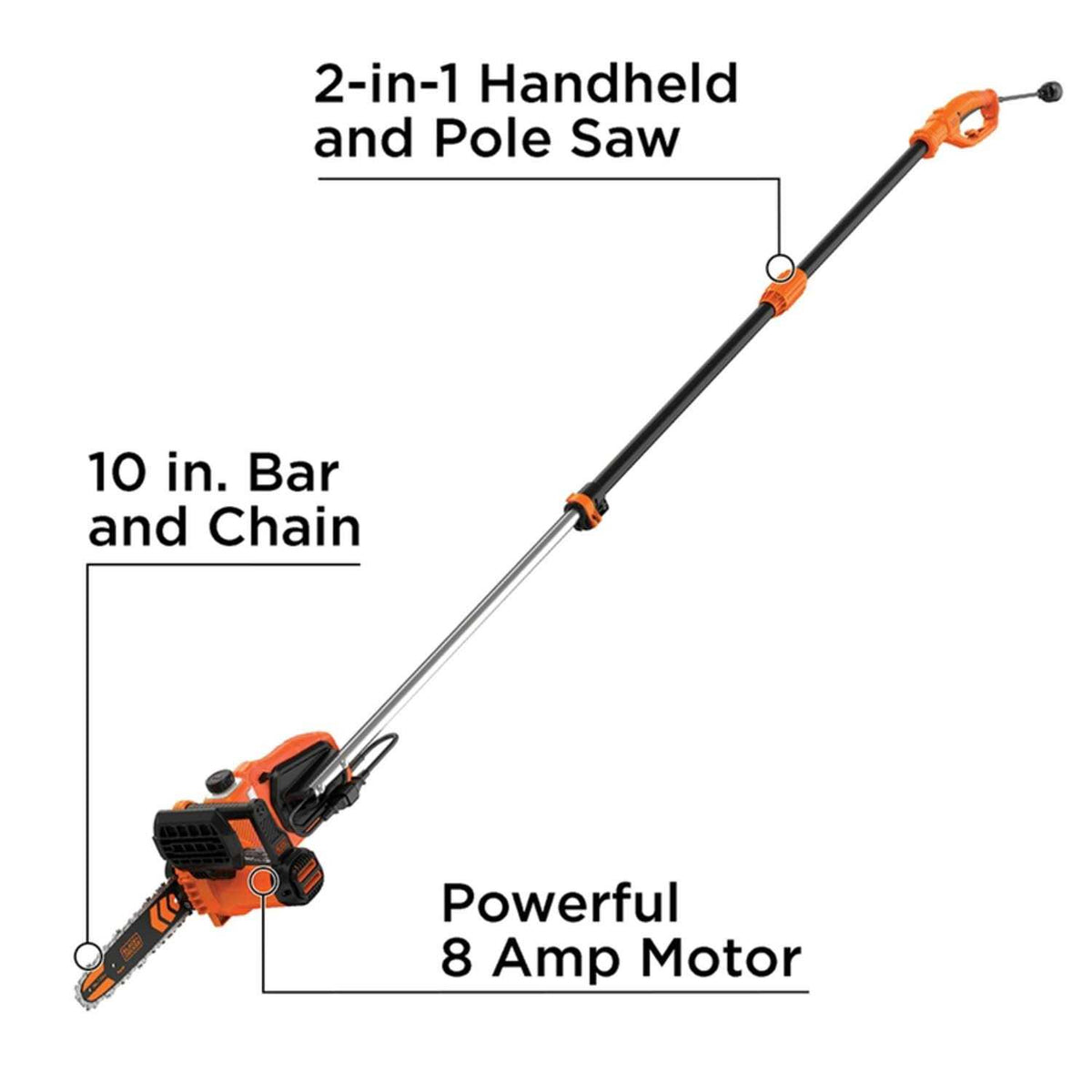 Black+Decker 10 in 8 Amp 2-in-1 Electric Pole Saw