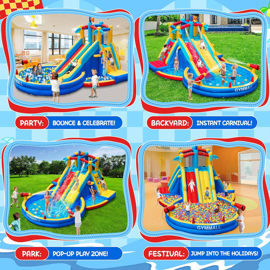 Inflatable Water Slide Bounce House With 550 W Blower, 8-In-1, 467 x 367 x 257 cm