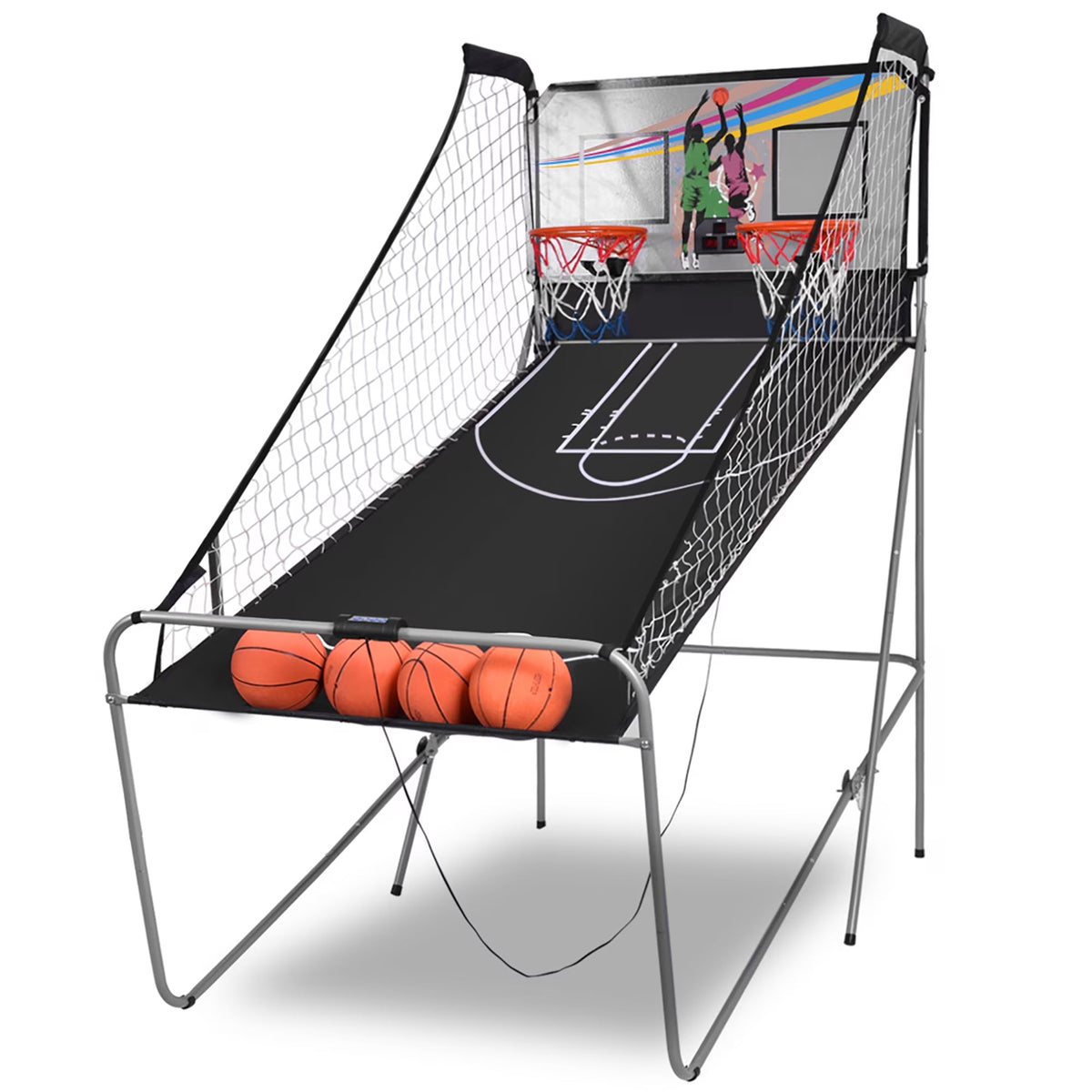 Costway Double Shot Electronic Basketball Arcade Game, 8 Game Modes, 4 Balls, Grey
