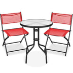Best Choice Products 3-Piece Patio Bistro Dining Set With Glass Tabletop And Folding Chairs - Gray