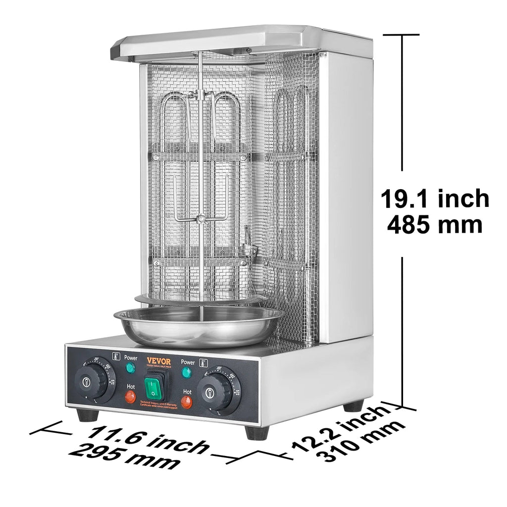KFFKFF Electric Shawarma Rotisserie Grill 1700W 2 Burners Stainless Steel - ZH-9211