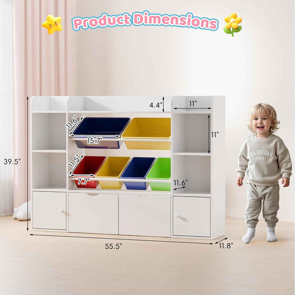 Xilingol Kids Toy Storage Organizer With 6 Removable Bins, 4-Tier Cubbies And 2 Movable Drawers