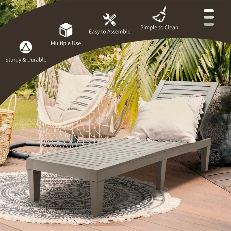 Outdoor Patio Chaise Lounge Chair Recliner - Adjustable 5 Positions, Wood Texture Design