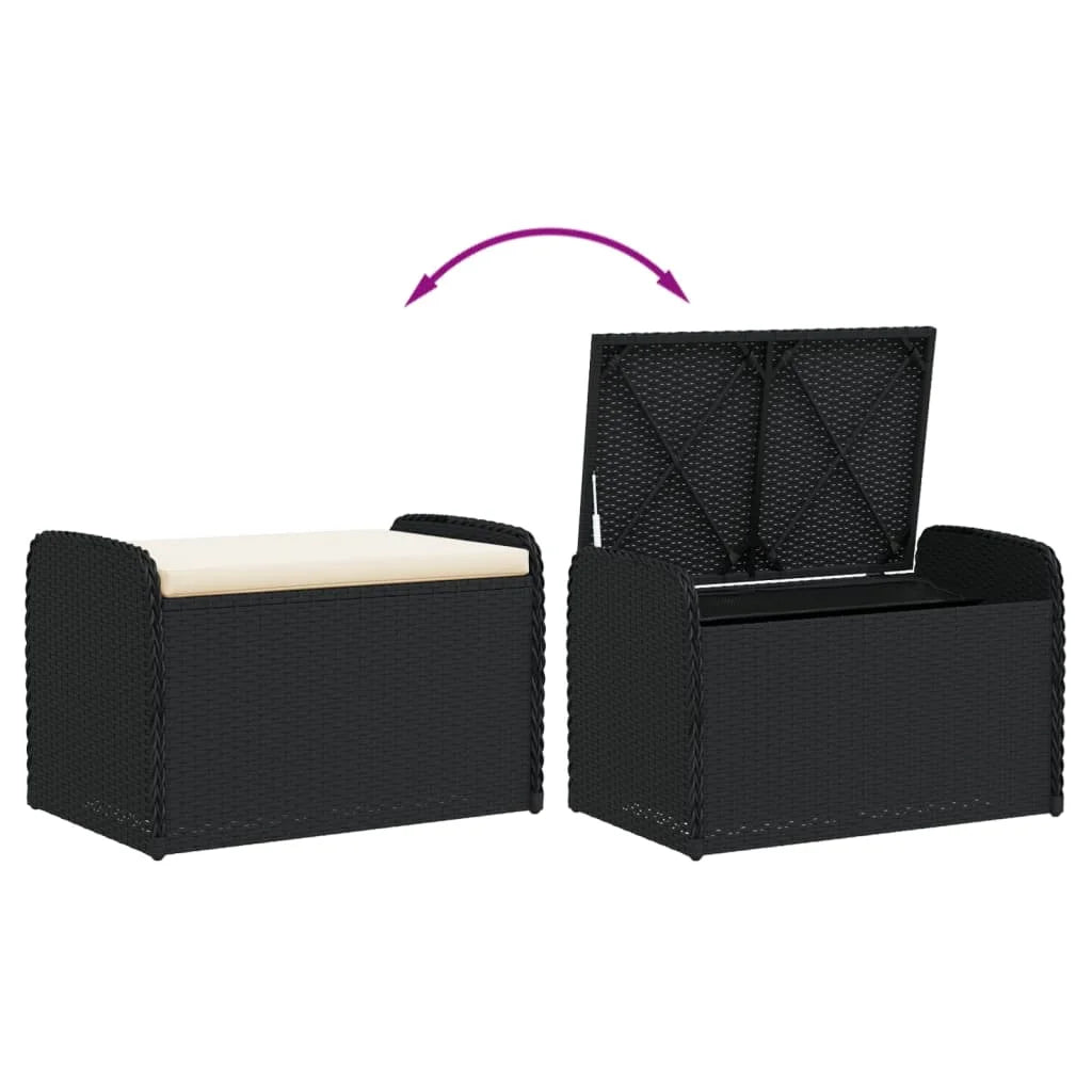 vidaXL Outdoor Poly Rattan Storage Bench With Cushion, Black, 45.3 x 20.1 x 20.5 in