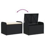 vidaXL Outdoor Poly Rattan Storage Bench With Cushion, Black, 45.3 x 20.1 x 20.5 in