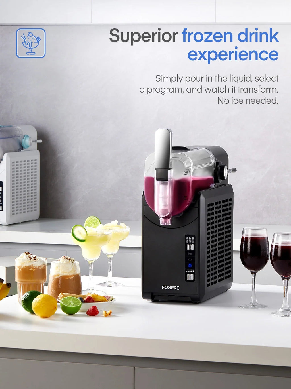 FOHERE 5-in-1 Slushie Machine, 48 fl oz, Self-Cleaning - Frozen Drink Maker