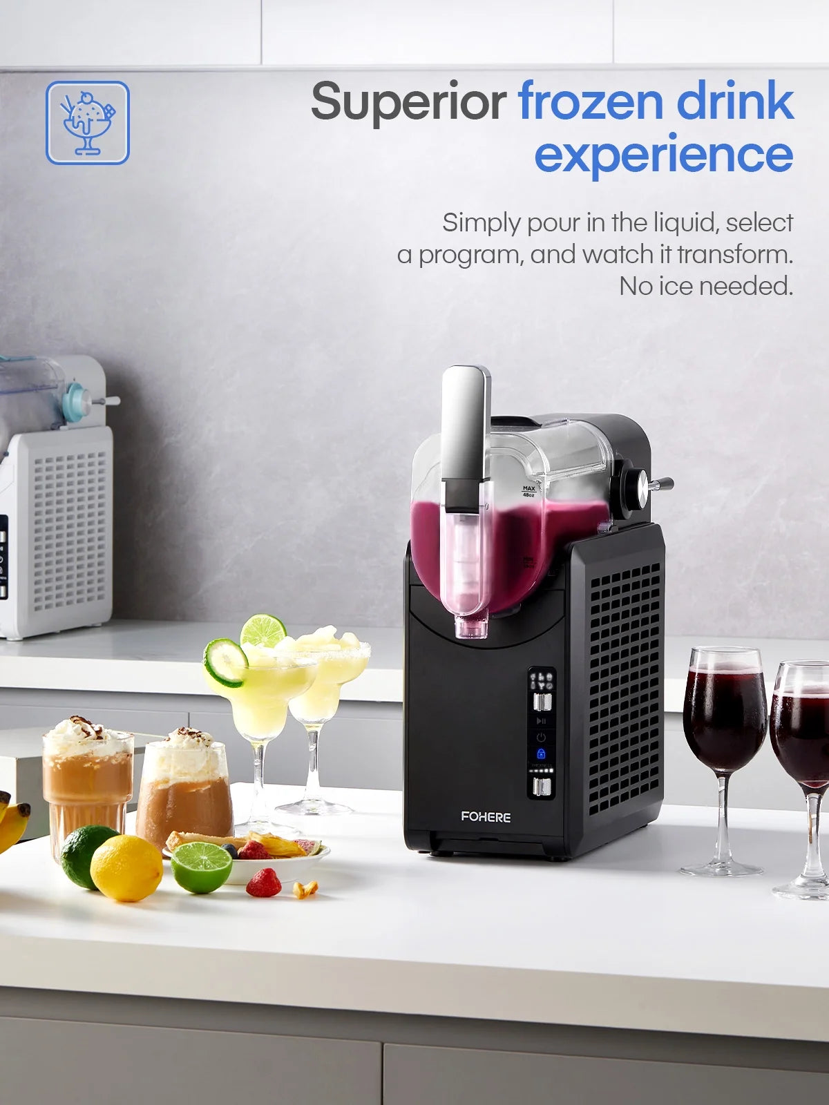 FOHERE 5-in-1 Slushie Machine, 48 fl oz, Self-Cleaning - Frozen Drink Maker