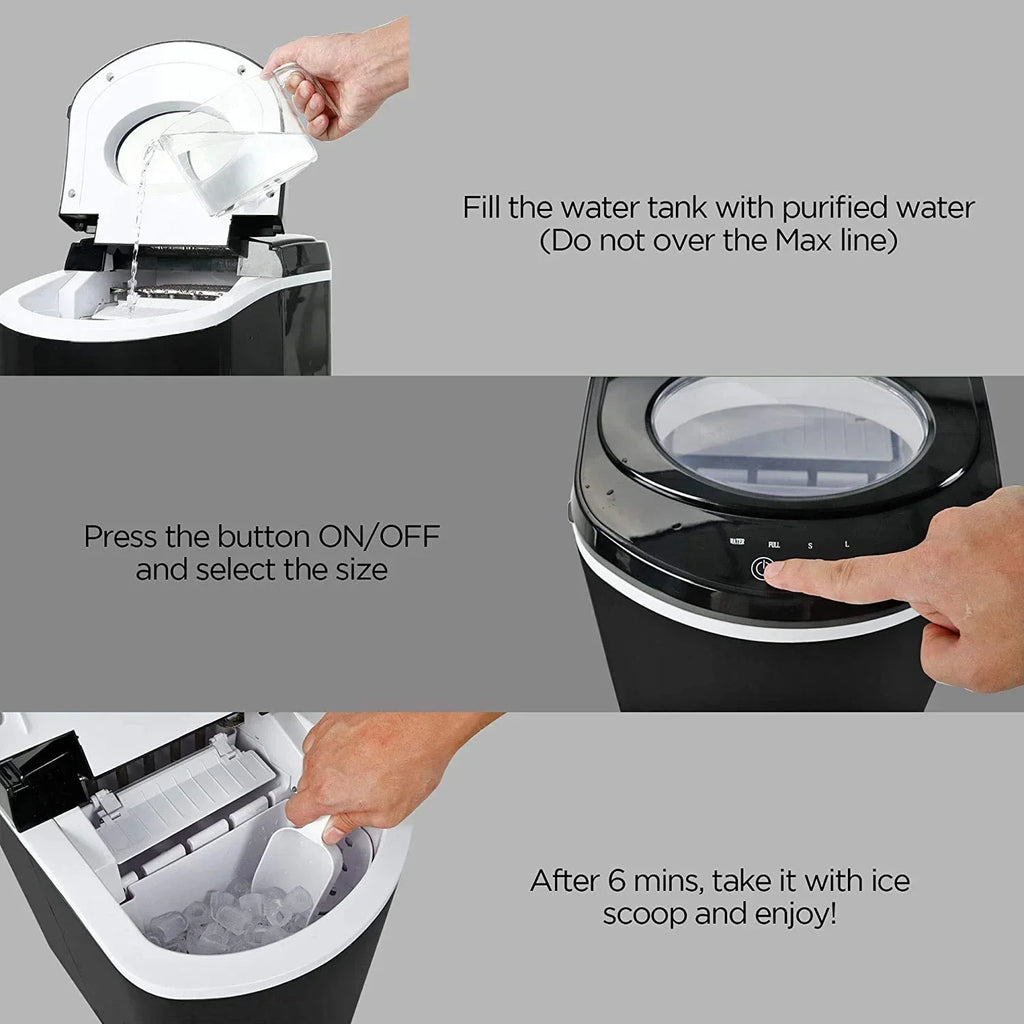 Caynel Portable Ice Maker, 26 lbs/24 Hrs, 2 Ice Sizes, 2-Liter/68 oz Water Reservoir