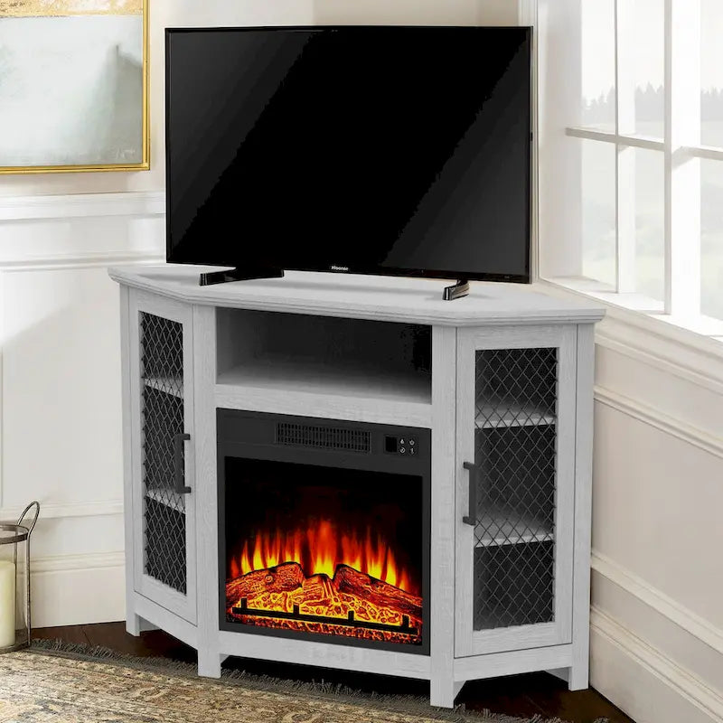 45 inch Industrial Corner Electric Fireplace TV Stand Console Table - 17 Electric Fireplace