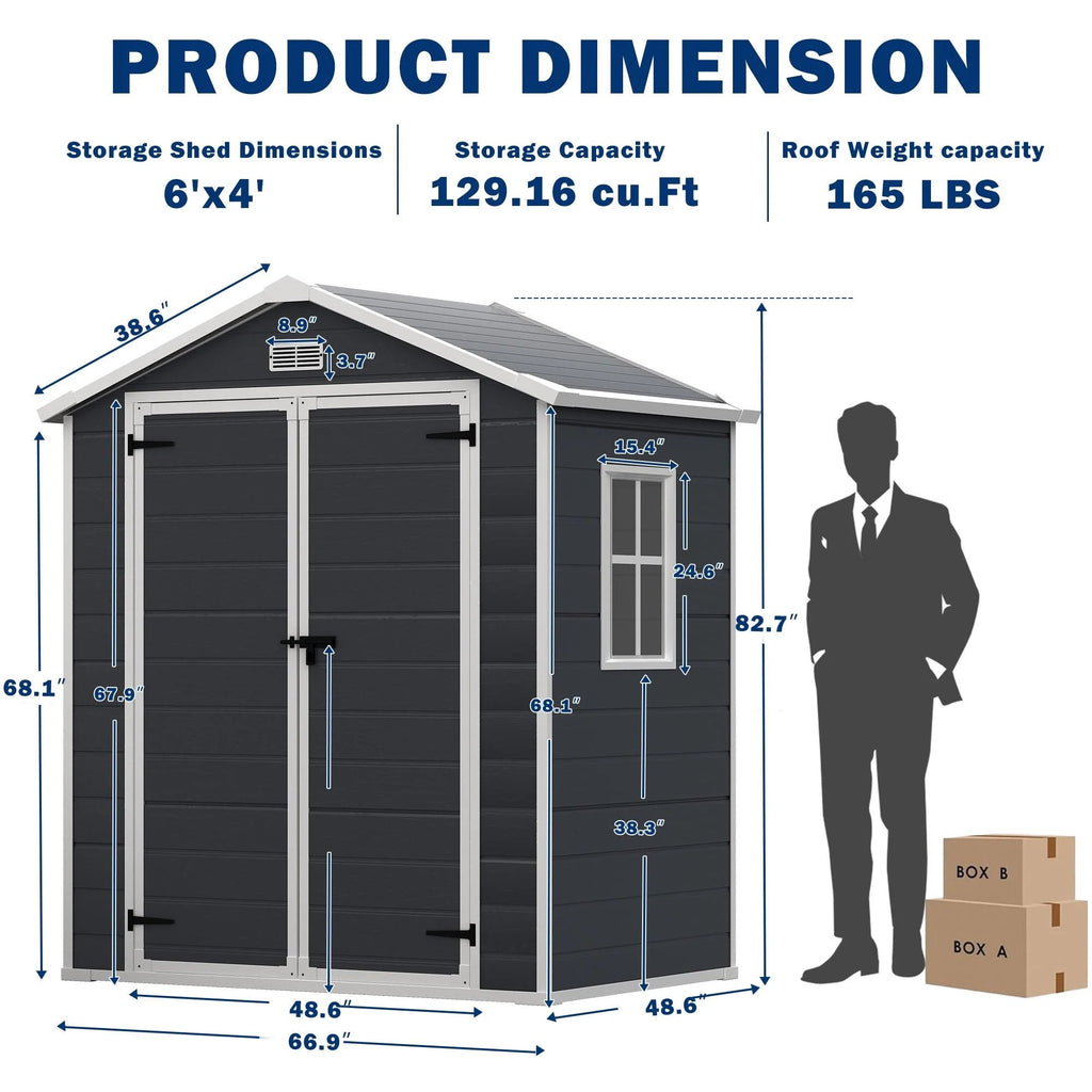 Seizeen Resin Outdoor Storage Shed With Floor, Light Gray, 82 in H