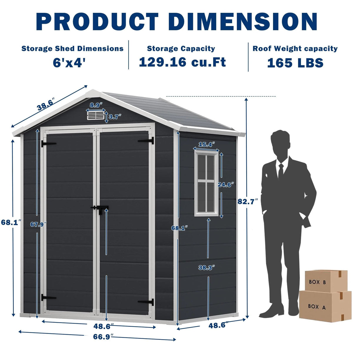 Seizeen Resin Outdoor Storage Shed With Floor, Light Gray, 82 in H