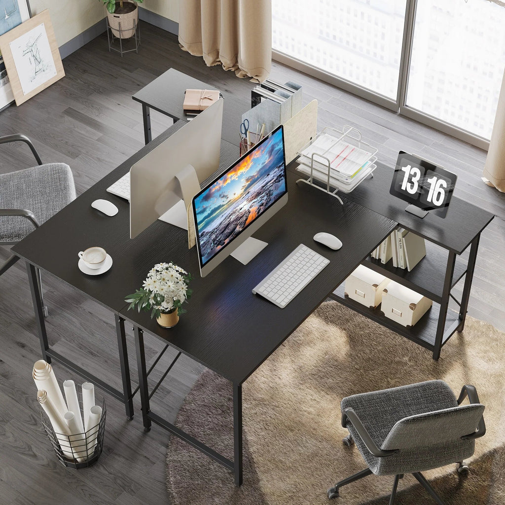 Small L-Shaped Computer Desk With Reversible Storage Shelves - 55-Inch / 47-Inch