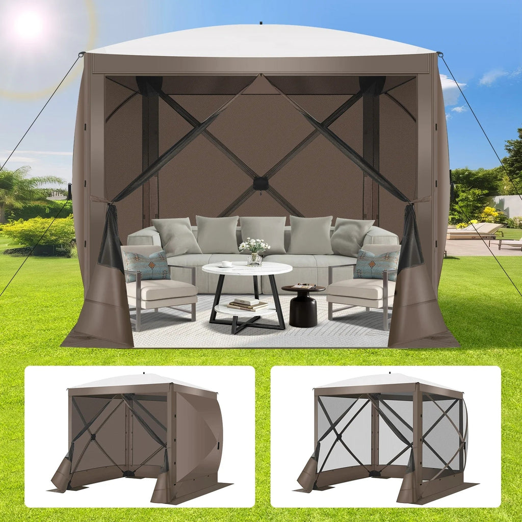 Hoteel Outdoor Pop-Up Gazebo Screen House 6x6ft With 4 Sidewalls And Mosquito Netting - Brown