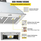 VEVOR Built-In Insert Range Hood, 800 CFM, 3-Speed, Stainless Steel, 30In