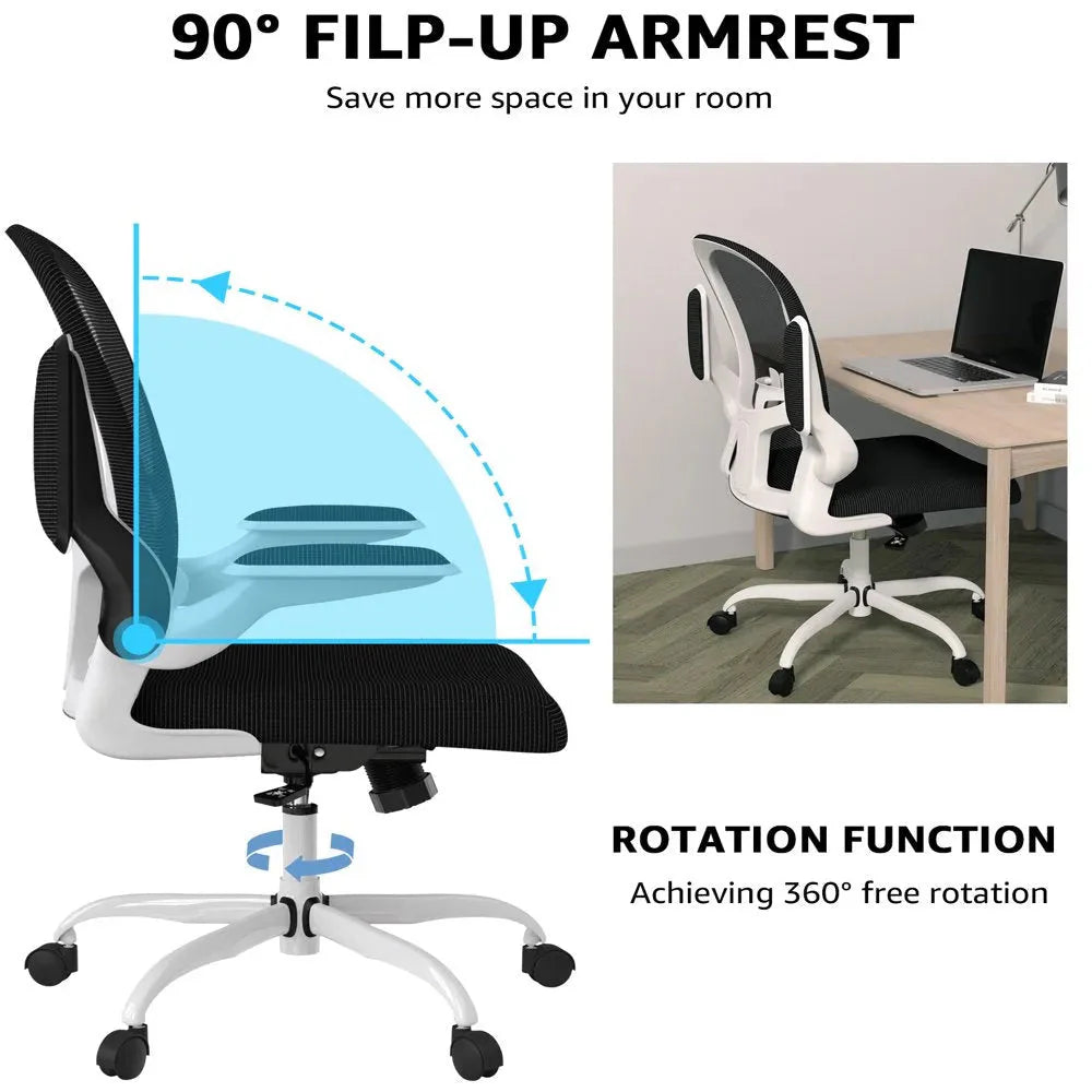 Silybon Ergonomic Office Task Chair, White, 20in D x 24in W x 38in H - Flip-Up Arms