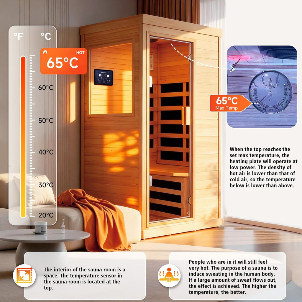 Far Infrared Home Sauna Spa Room, Canadian Hemlock Wood, 1200W, 110V, 35.2 x 27.6 x 61.6 Inch