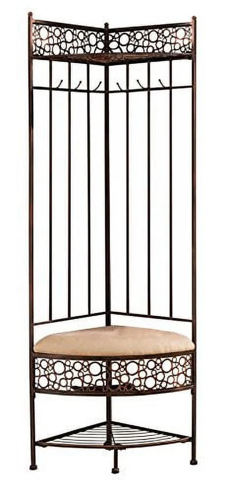 Kings Brand Furniture Metal Corner Entryway Storage Bench With Coat Rack - Brushed Copper