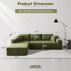 ovios 104in L-Shape Sectional Sofa With Chaise, Grey Plush Corduroy Fabric
