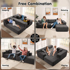 ovios 104in L-Shape Sectional Sofa With Chaise, Grey Plush Corduroy Fabric