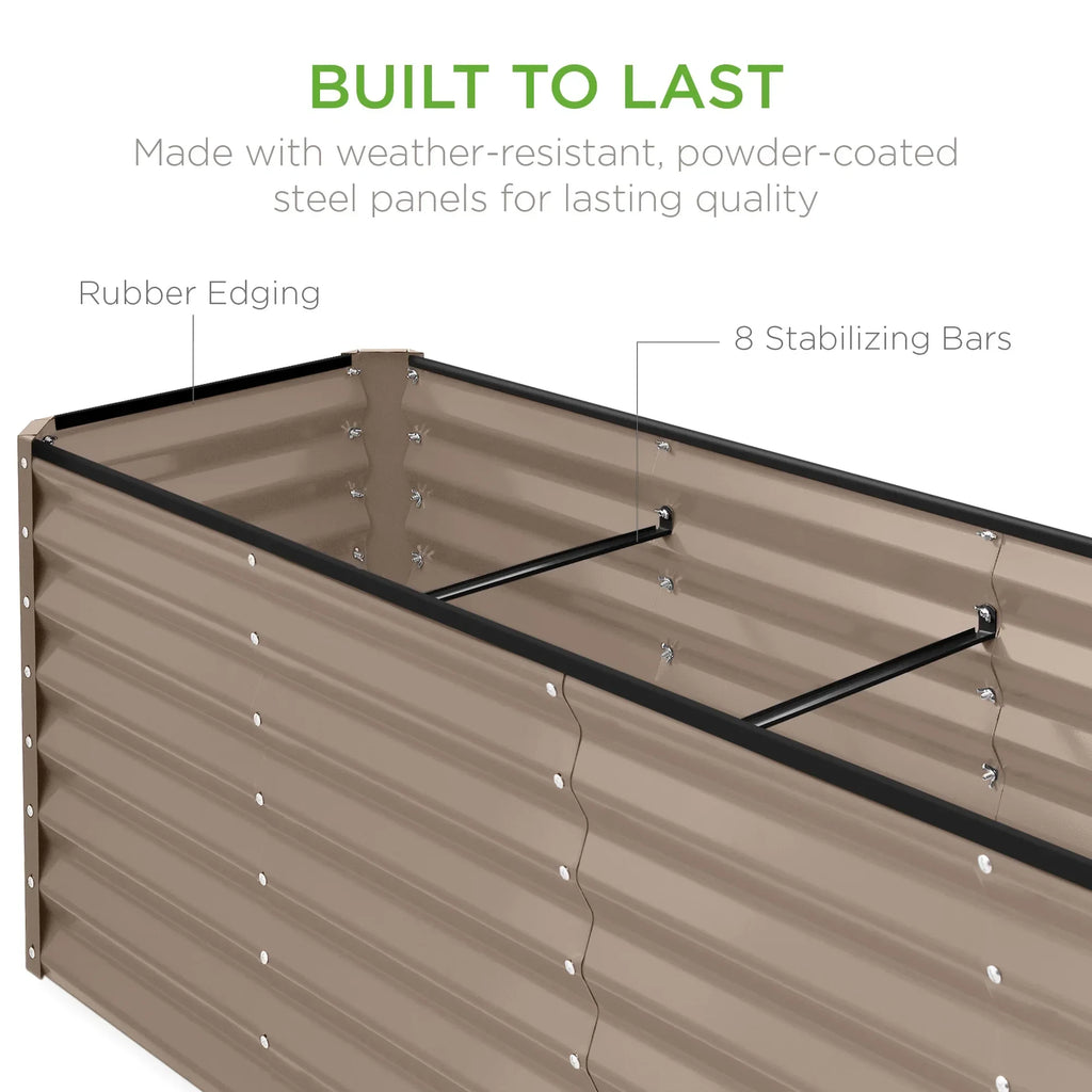 Best Choice Products Outdoor Metal Raised Garden Bed Planter Box, 8 x 2 x 2 ft, Taupe