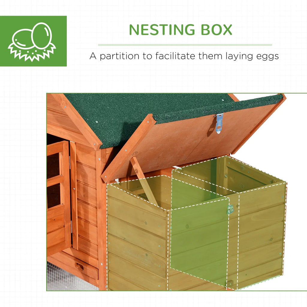 Pawhut Wooden Chicken Coop With Double Nesting Boxes And Outdoor Run