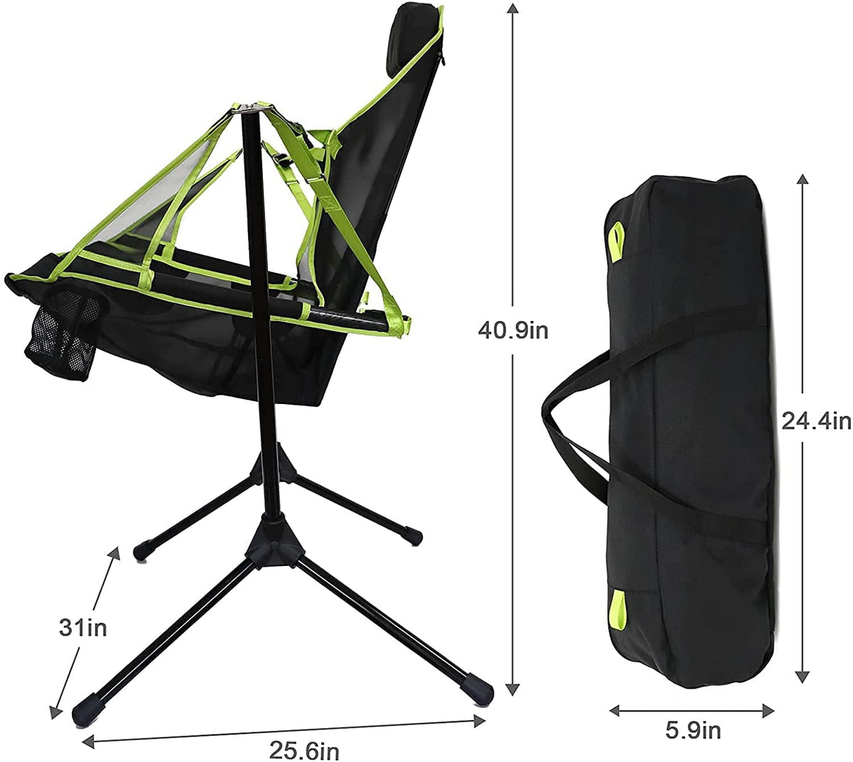 VEANERWOOD Folding Rocking Camping Chair With Pocket, Steel, 330lbs Capacity