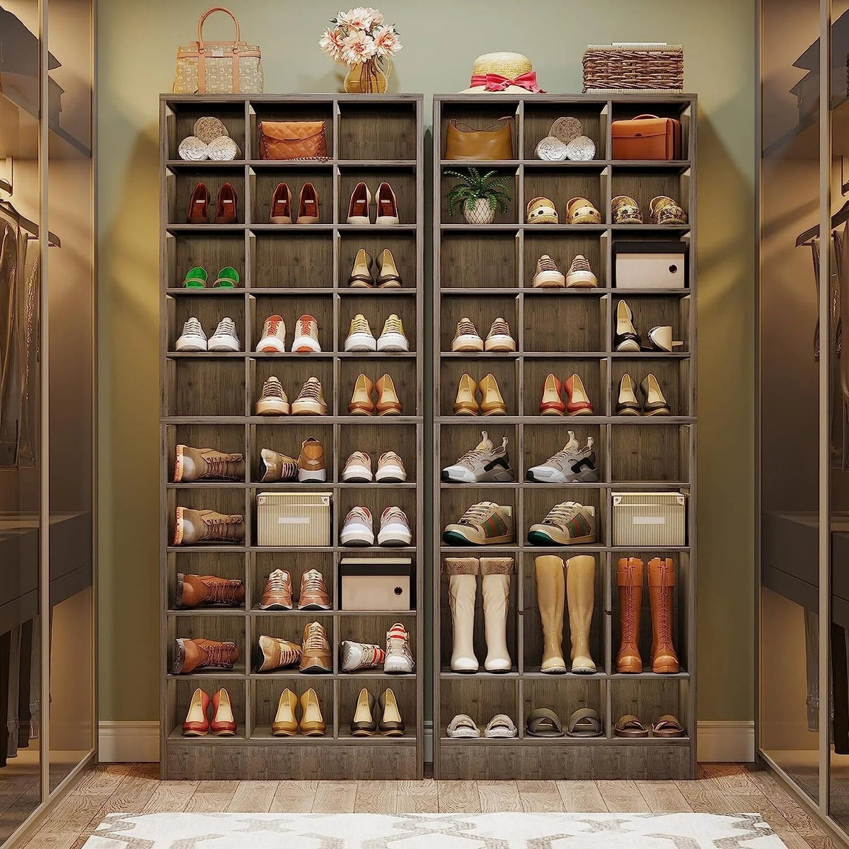 10-Tier Tall Shoe Cabinet, 30-Pair White Engineered Wood Shoe Storage Rack