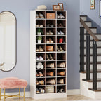 10-Tier Tall Shoe Cabinet, 30-Pair White Engineered Wood Shoe Storage Rack