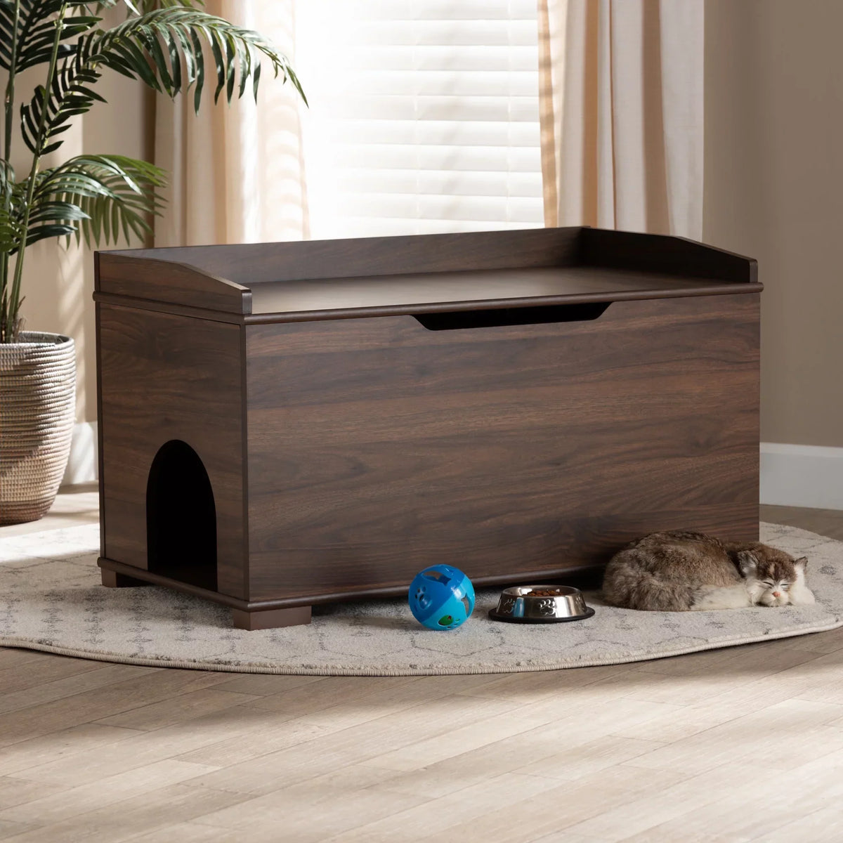 Baxton Studio Cat Litter Box Cover House, Walnut Brown, 35.40 x 18.90 x 20.10 in - Mariam