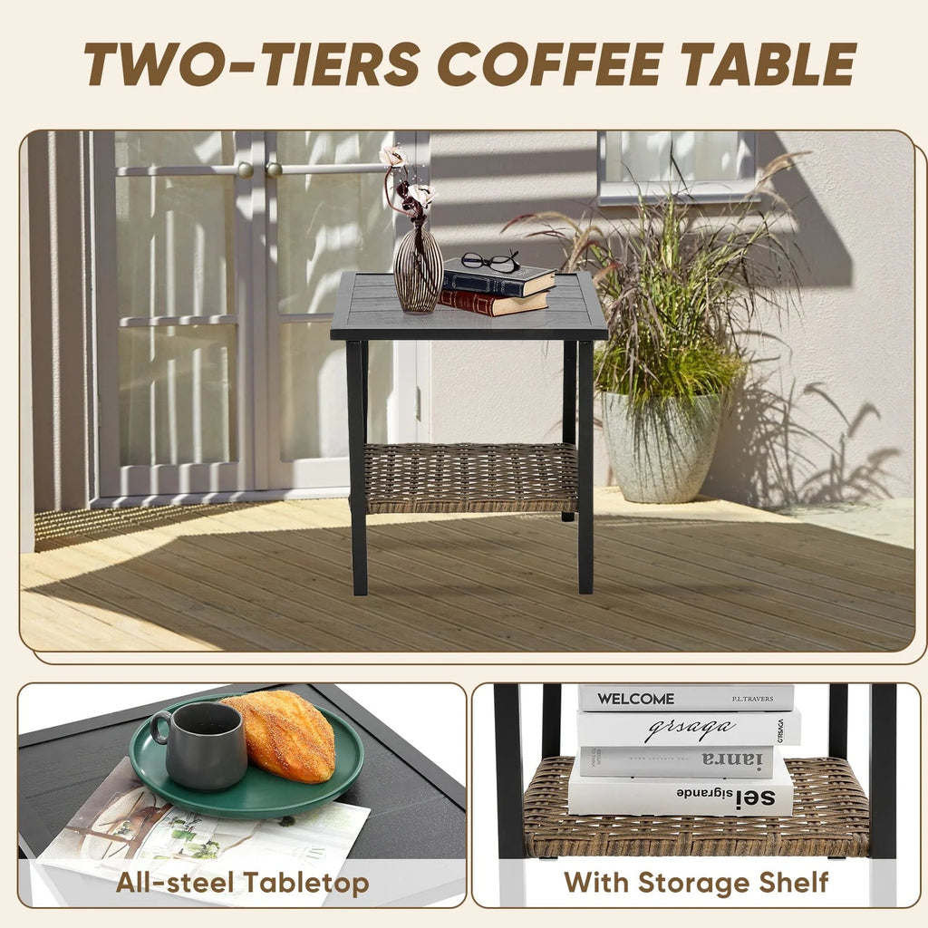 Seizeen 3-Piece Patio Conversation Set With Rocking Chairs And 2-Tier Coffee Table