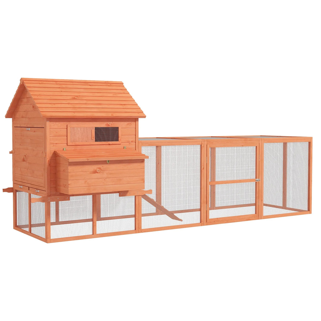 PawHut Wooden Chicken Coop With Run And Inner Hen House Space - 145 in