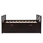 Captain Wood Twin Bed With Trundle And 3 Drawers, Brown, 78.9 in L x 42.7 in W x 36.2 in H