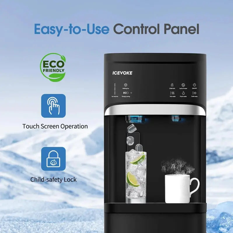 Bottom-Load Self-Cleaning Water Dispenser With Built-In Ice Maker, 5 Gallons, Black