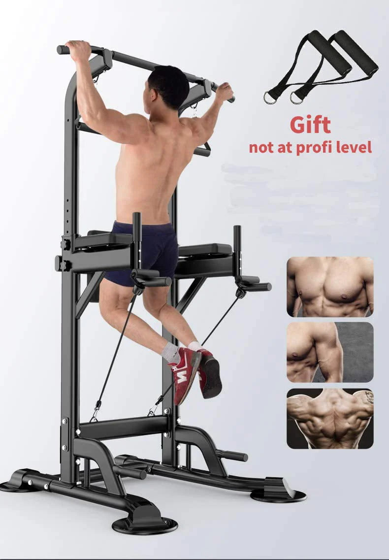 PROHIKER Power Tower Dip Station With Backrest And Resistance Band, Black