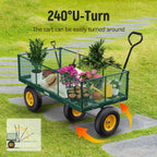 Vibemo Steel Garden Cart 2-in-1, 1400 lbs, 13 in Pneumatic Tires, Black - VB-GC02