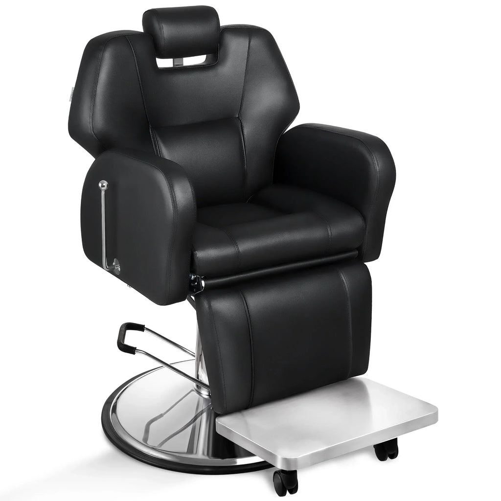 Baasha Reclining Barber Chair, 165 Degree, Heavy-Duty Steel Frame, Black